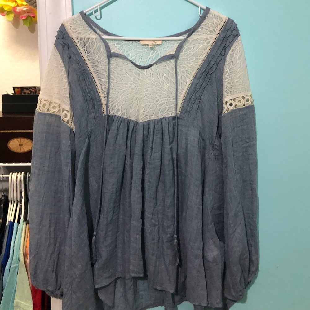 Never Worn Denim and White Lace Top